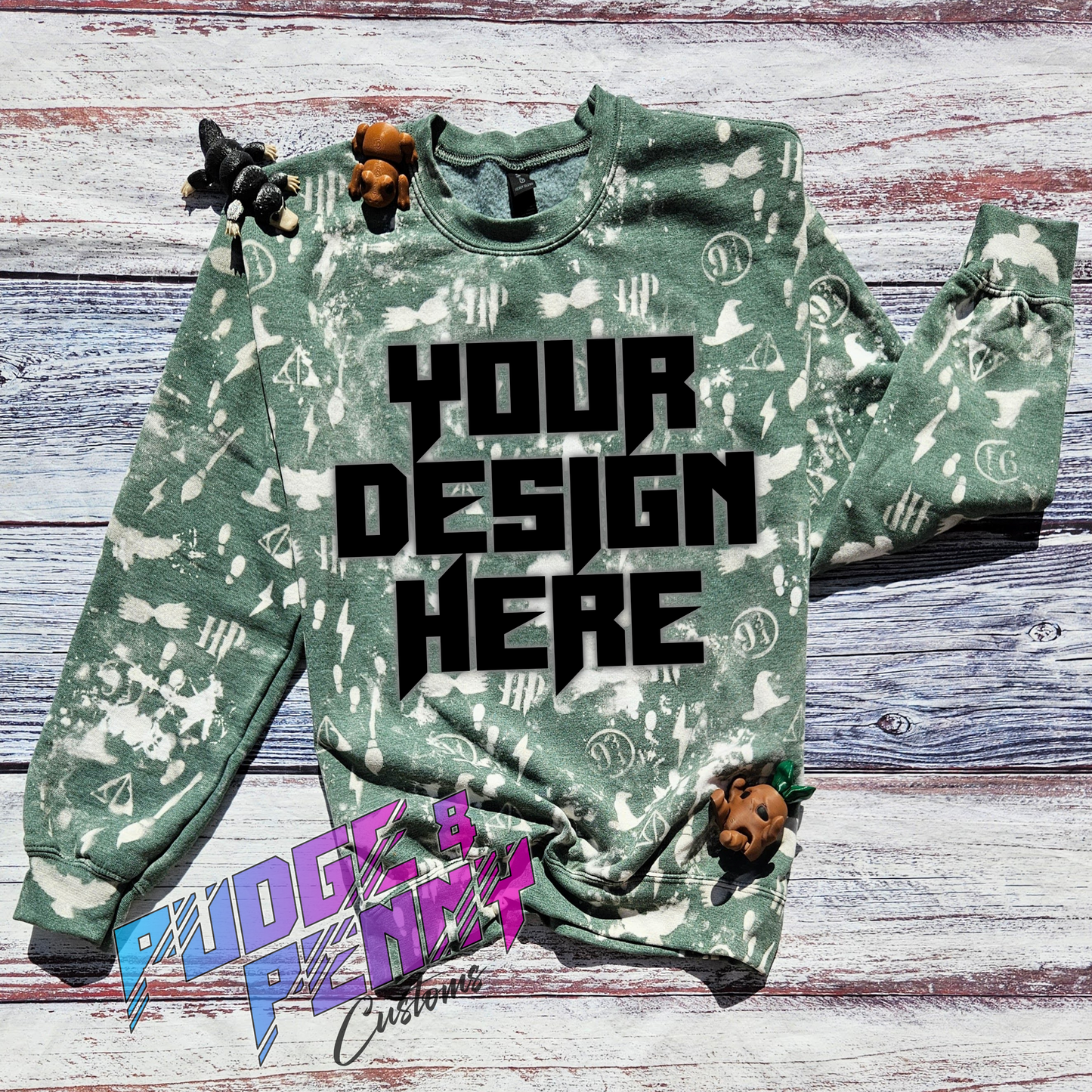 Mockup - Gildan Sweatshirt Heather Dark Green Bleached HP