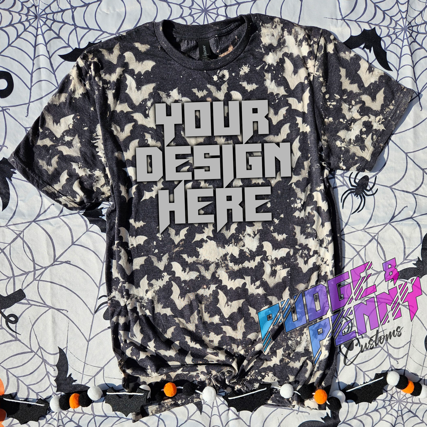 Mockup - Gildan Softstyle CVC Pitch Black Mist Bleached Bats