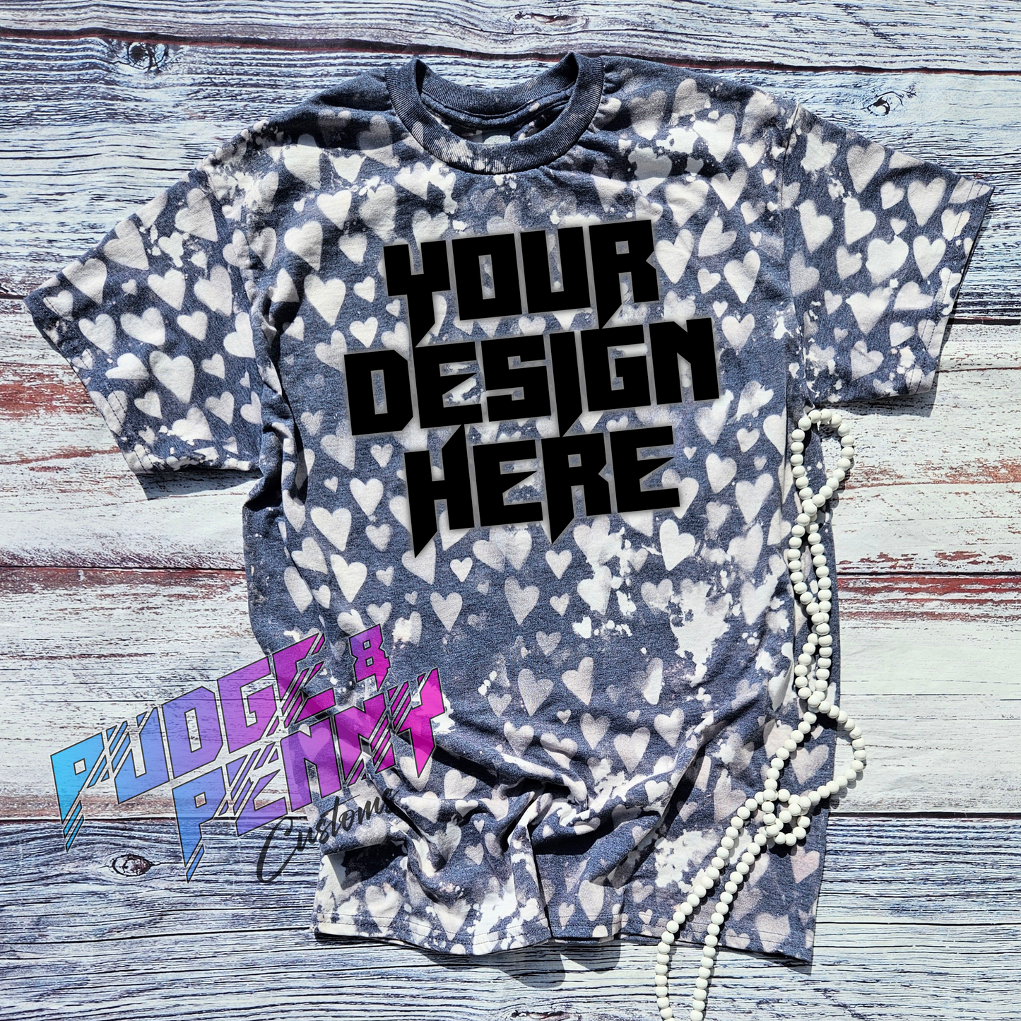 Mockup - Gildan Softstyle Heather Navy Bleached Hearts