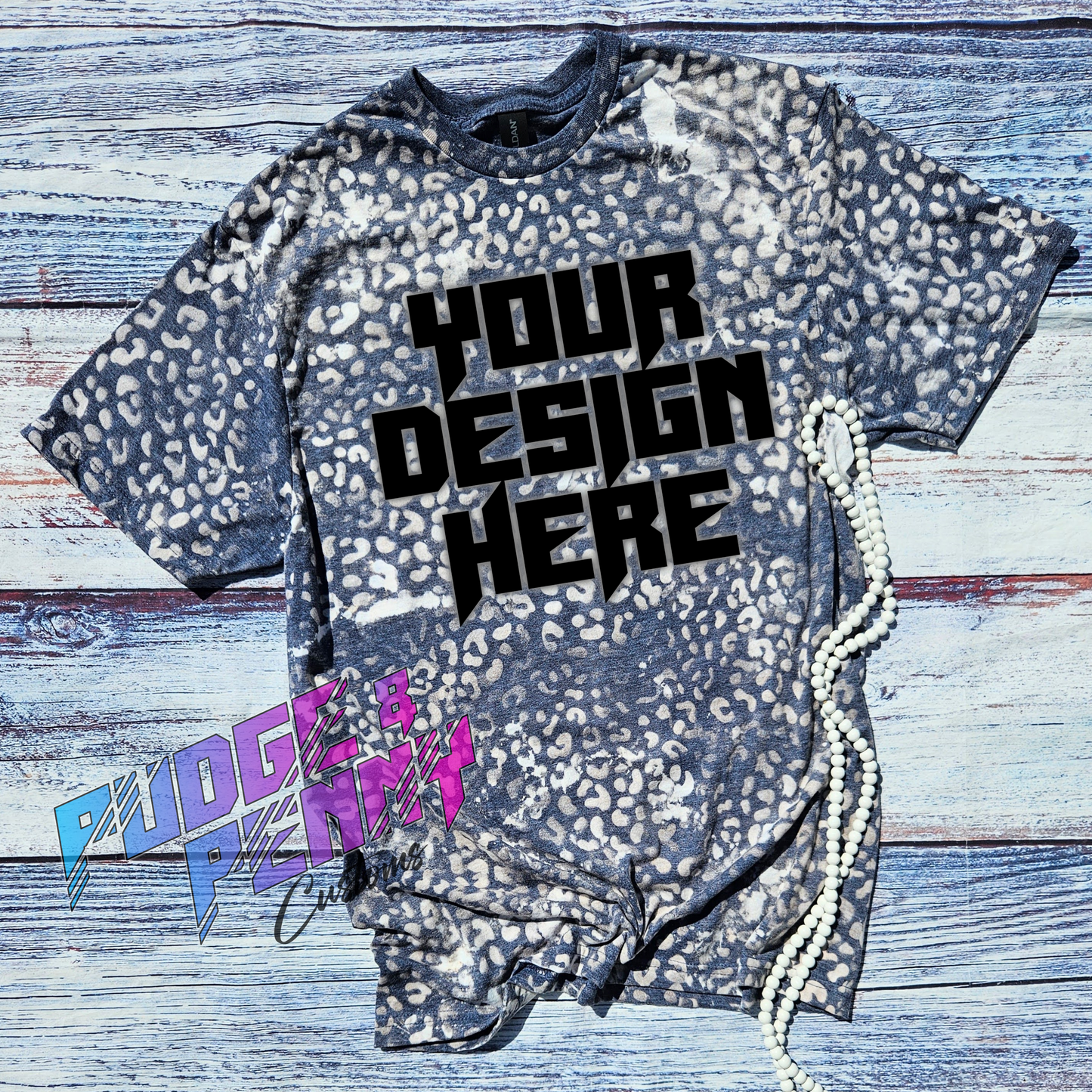 Gildan Softstyle Heather Navy Bleached Leopard Blank