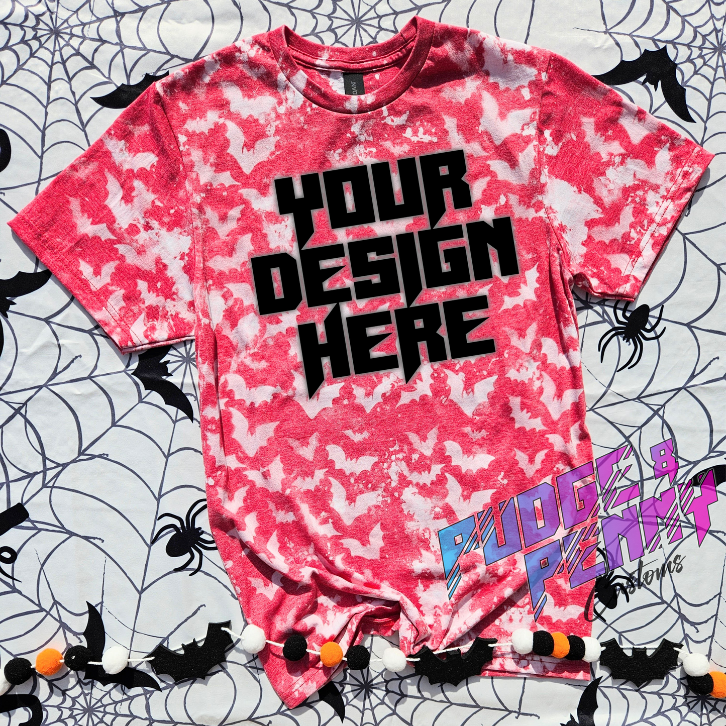 Mockup - Gildan Softstyle Heather Red Bleached Bats