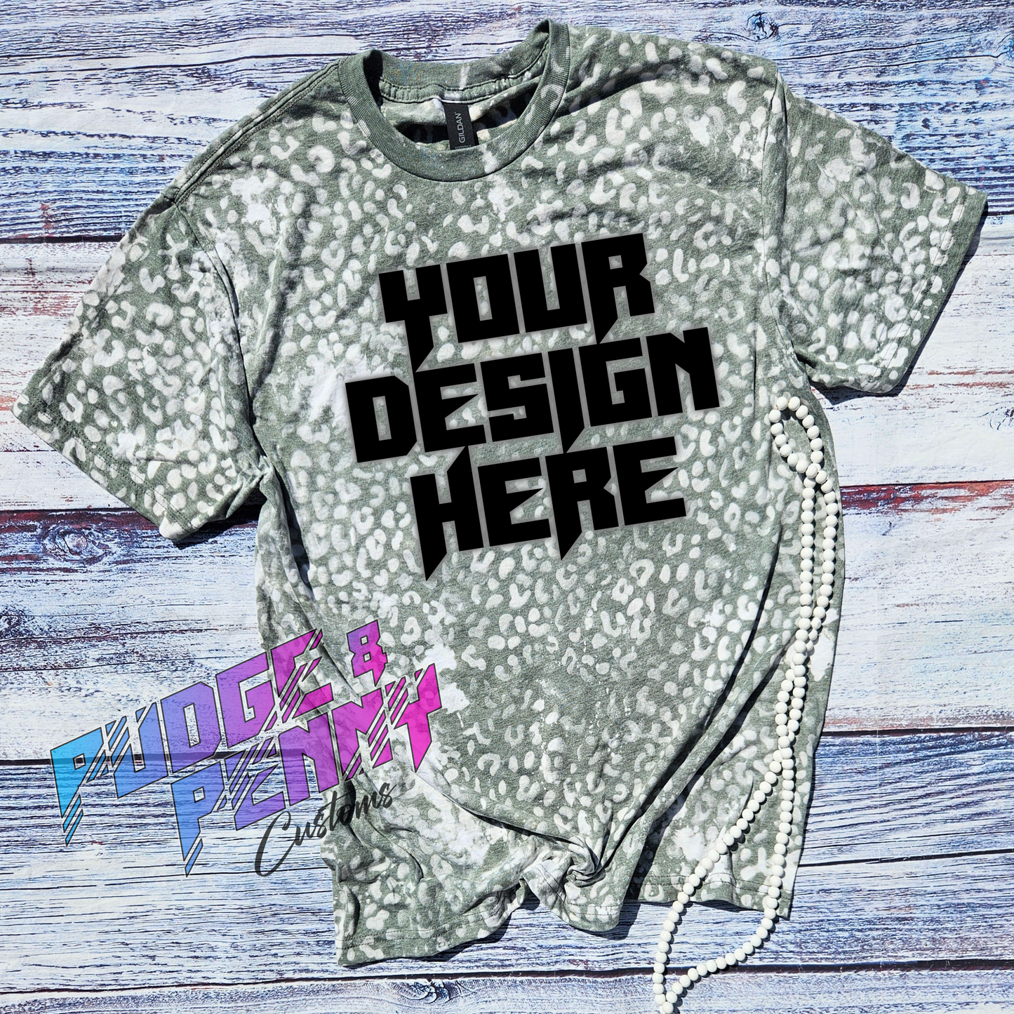 Gildan Softstyle Heather Military Green Bleached Leopard Blank