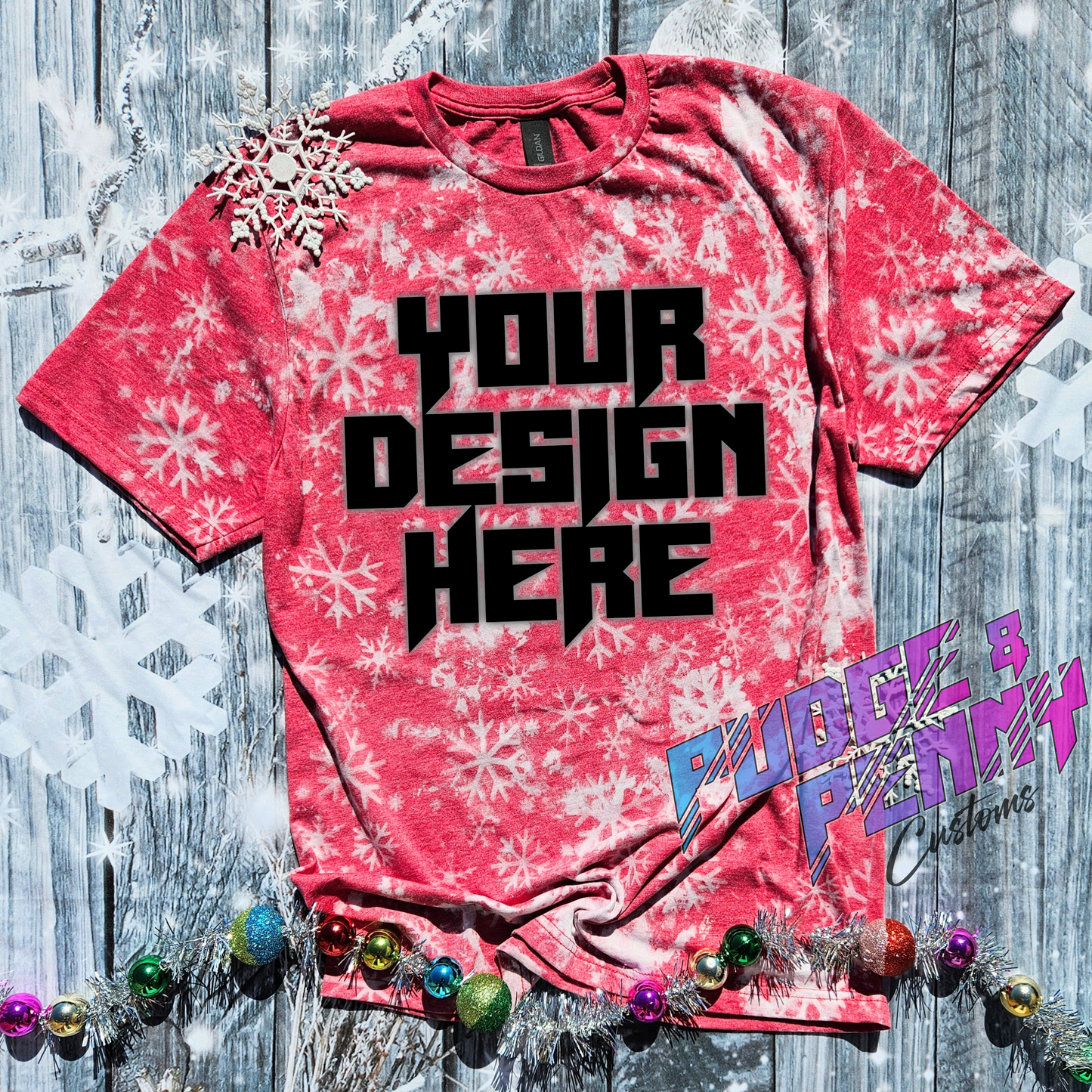 Gildan Softstyle Heather Red Bleached Snowflakes Blank