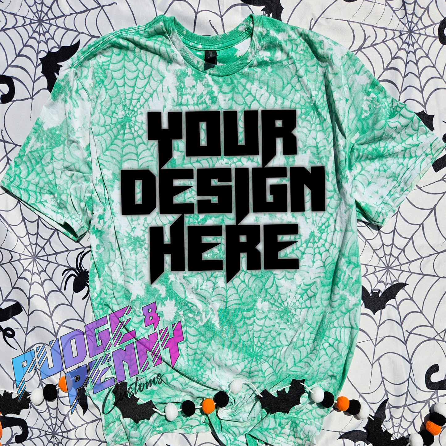 Gildan Softstyle Heather Irish Green Bleached Spiderwebs Blank