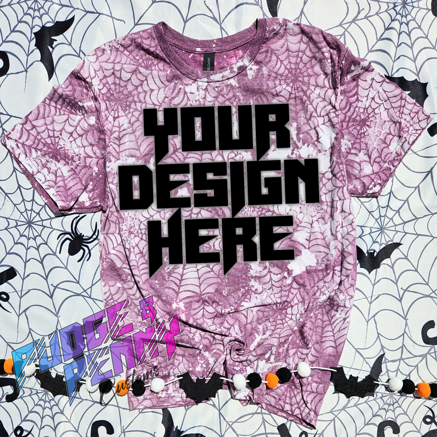 Mockup - Gildan Softstyle Heather Maroon Bleached Spiderweb
