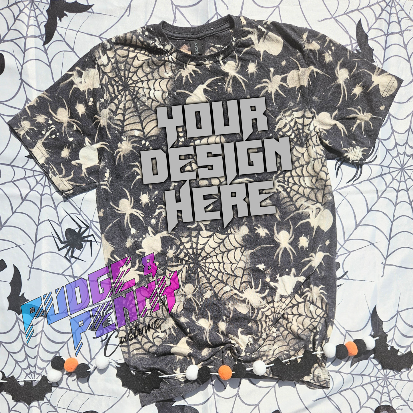 Gildan Softstyle CVC Pitch Black Mist Bleached Webs and Spiders Blank