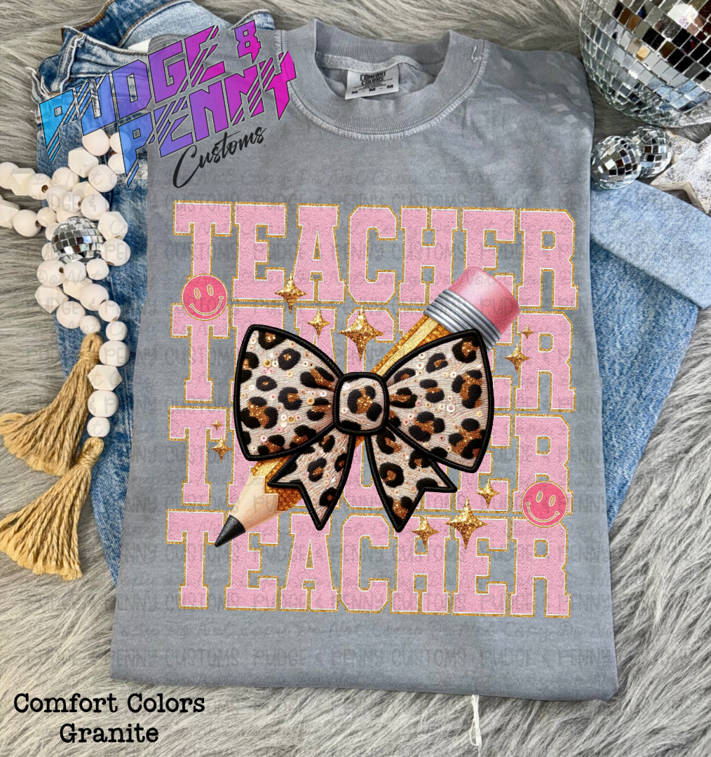 Teacher Faux Embroidered Bow