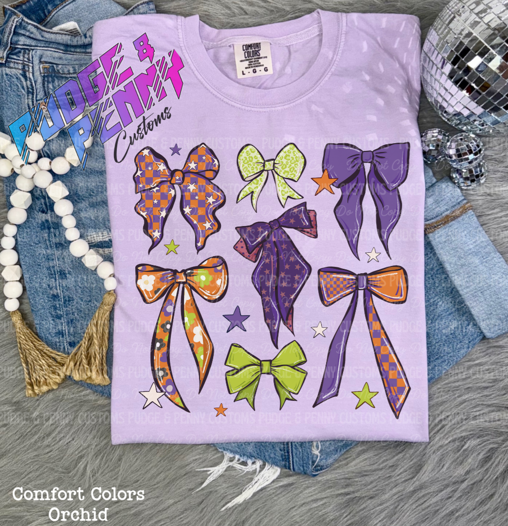 Purple, Orange, Green Bows
