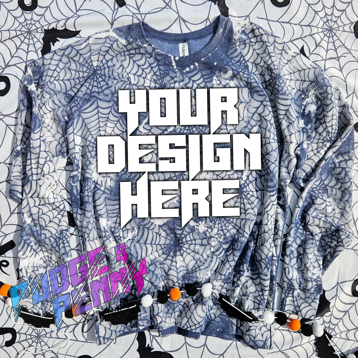Mockup - Tultex Sweatshirt Spiderweb Bleached Heather Denim