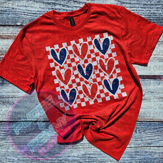 Checkered Blue and Red Hearts