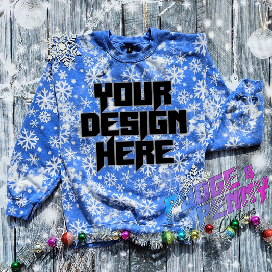 Gildan Heather Royal Bleached Snowflakes Blank | Crew