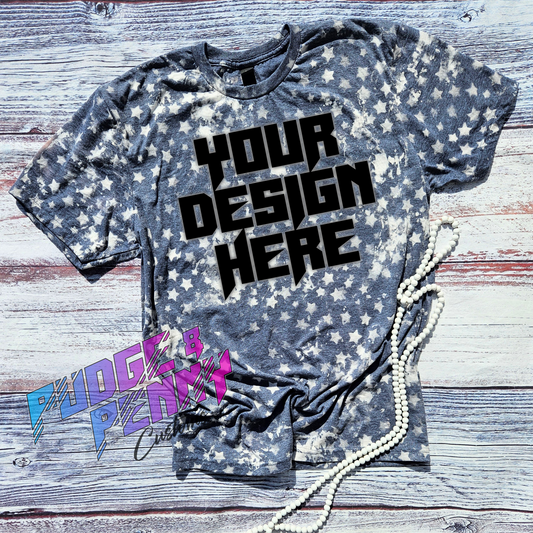 Mockup - Gildan Softstyle Heather Navy Bleached Stars
