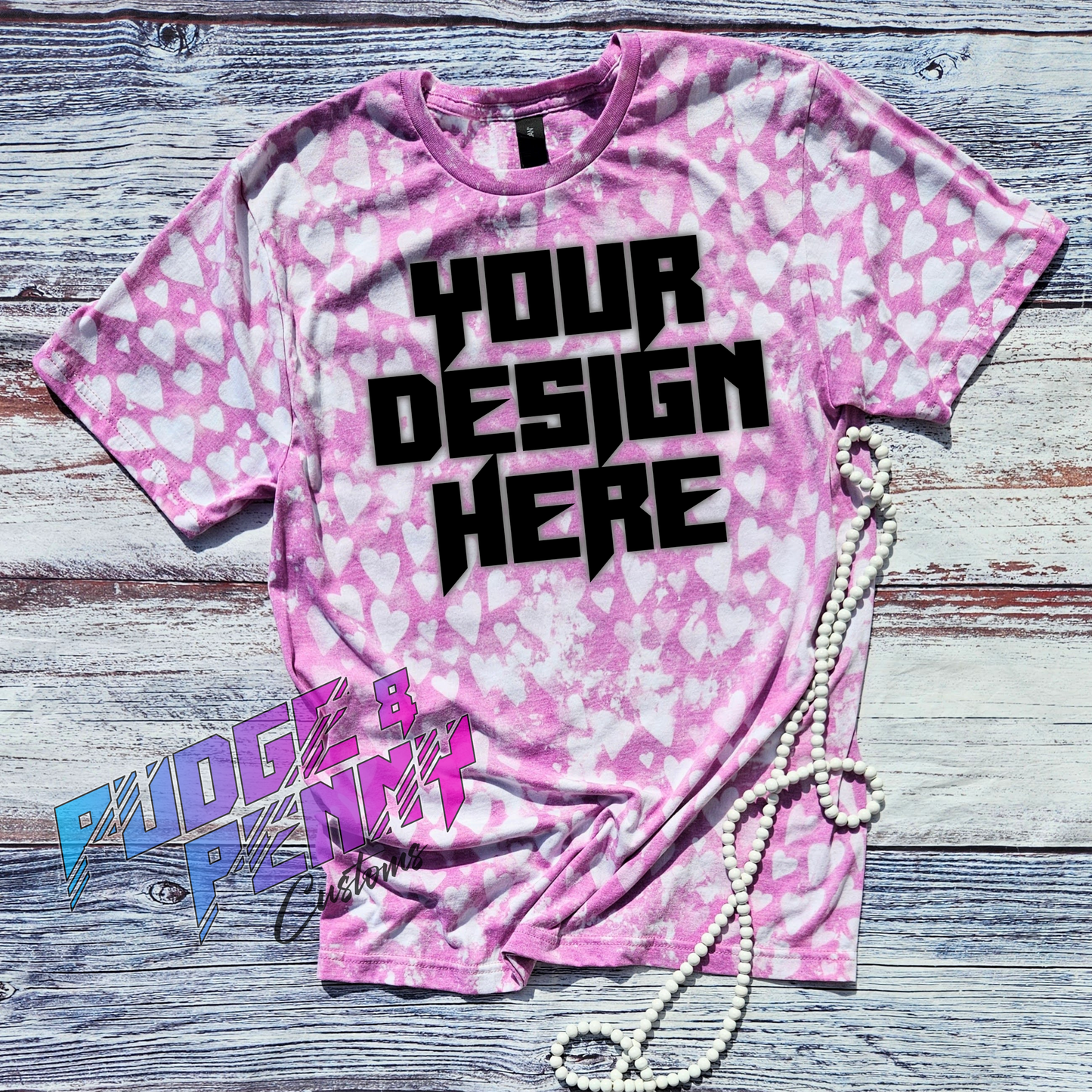 Mockup - Gildan Softstyle Heather Radiant Orchid Bleached Hearts