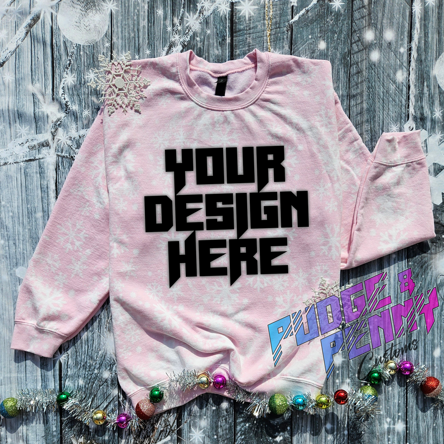 Gildan Light Pink Bleached Snowflakes Blank | Crew