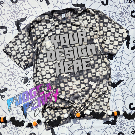 Gildan Softstyle CVC Pitch Black Mist Bleached Checkered Bats Blank