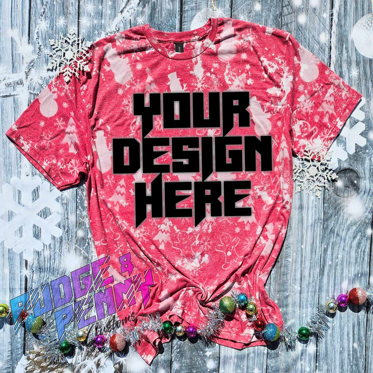 Mockup - Gildan Softstyle Heather Red Bleached Christmas