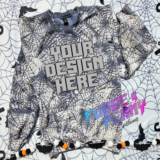 Mockup - Gildan Sweatshirt Dark Heather Bleached Spiderwebs