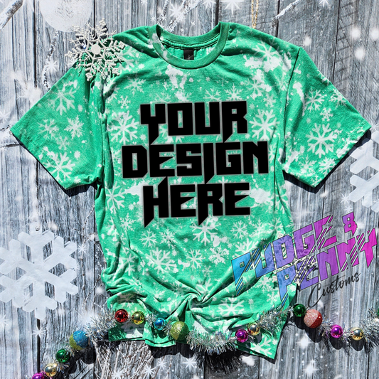 Gildan Softstyle Heather Irish Green Bleached Snowflakes Blank