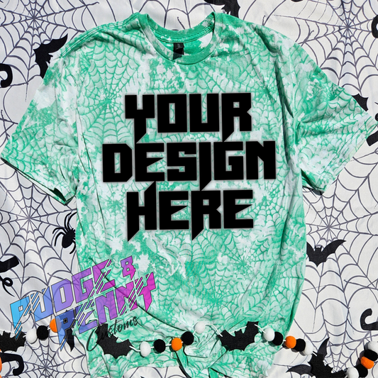 Mockup - Gildan Softstyle Heather Irish Green Bleached Spiderweb