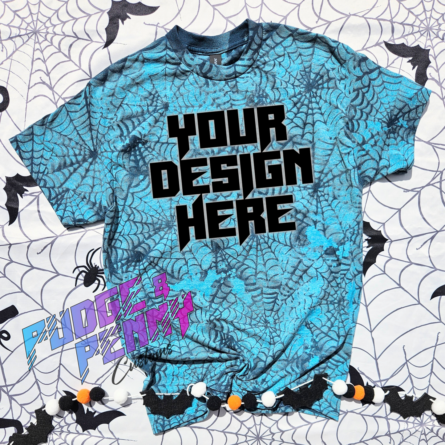 Mockup - Gildan Midnight Bleached Spiderwebs