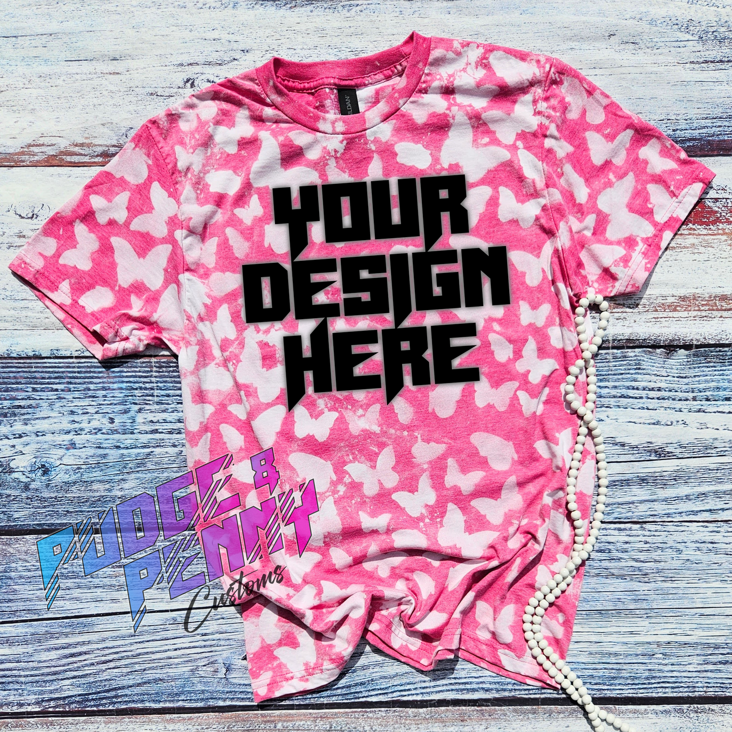 Mockup - Gildan Softstyle Heather Heliconia Bleached Butterflies