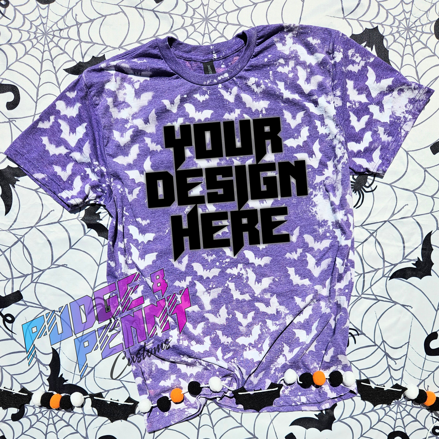 Mockup - Gildan Softstyle Heather Purple Bleached Bats