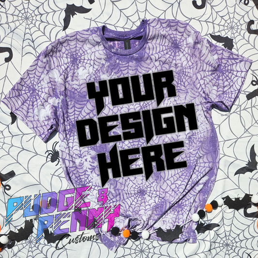 Gildan Softstyle Heather Purple Bleached Spiderwebs Blank