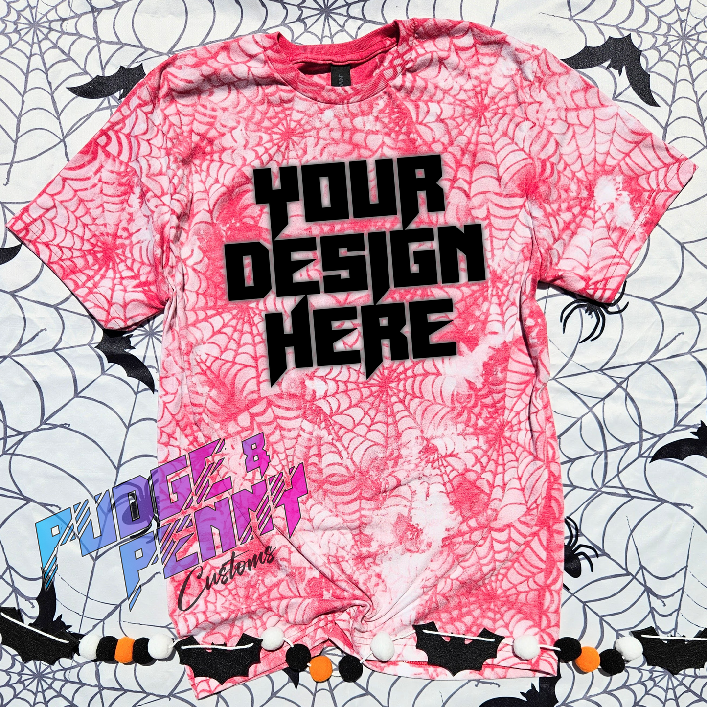 Mockup - Gildan Softstyle Heather Red Bleached Spiderwebs